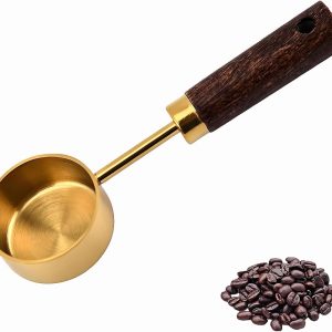 koffie maatlepel, 15 g roestvrij staal met walnoot handvat, goud | Koffielepel, multifunctioneel, voor koffie, thee, melkpoeder