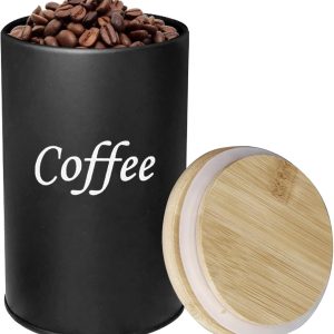 koffiedoos, gemalen koffie, luchtdichte koffiedoos, metalen doos met houten deksel, container voor bonen, capsules en specerijen, bescherming tegen vocht en aroma, 9,5 x 14,3 cm