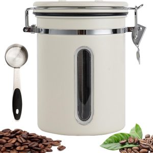 koffiedoos met maatbeker, lepel en wijzerplaat, datumweergave, voorraaddoos van roestvrij staal, 1,8 l, koffiebonencontainer voor het bewaren van aroma en frisheid thee, suiker