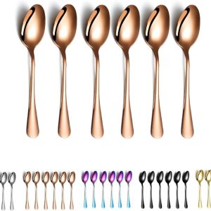 koffielepel, Kyraton 4,95 "roestvrijstalen koffielepel 6 stuks, Titanium vergulde roségouden soeplepel, dessertlepel, ijslepel, theelepel, lepelbestek 6 stuks