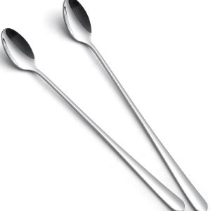 latte macchiato lepelset, 2-delig, 22,3 cm, roestvrij staal, ijslepel, roerlepel voor koffie, thee, milkshakes, cocktails, dessert, perfect voor ijscoupes en dranken