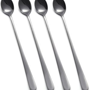 lepels, set van 4 lepels met lange steel, roestvrijstalen koffielepels theelepel ideaal voor latte koffie, espresso, warme chocolademelk, warme dranken, dessert en ijscoupe - 23 cm (zwart