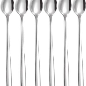 macchiato lepelset, 6-delig, 20 cm lange handgreep, ijslepel, lange roerlepel van roestvrij staal, ideaal voor ijskoffie, ijsthee, milkshake, ijscoup, koel drinken