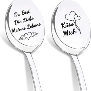 paascadeaus voor vrouwen, 2-delige koffielepels met gravure, "Du bist die Liebe meinem Leben ", jubileumcadeau voor hem en haar, jubileum, verjaardag, liefdescadeau voor mannen,