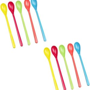 plastic lepels met lange steel, veelkleurige set voor ijscoupes, cocktail en dessert