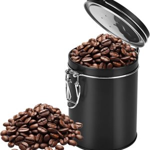 roestvrijstalen koffieblikjes, 450 ml, vacuüm koffieblik met uitlaatventiel, voorraaddoos van roestvrij staal voor koffiepoeder, thee, noten, cacao, opslag, zwart