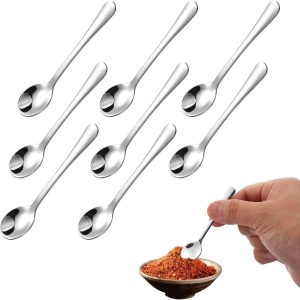 roestvrijstalen lepels, 8 stuks 7,5 cm kleine lepels voor kruidenpotjes, zoutlepel kleine lepel voor poedersuiker en espresso, mini-specerijschepjes voor keuken, jam, dessert of feestgebruik