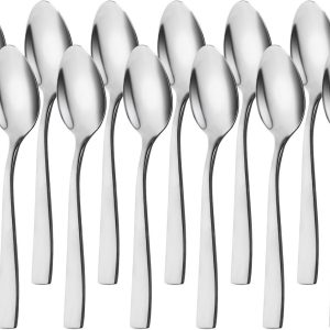 set van 12, roestvrijstalen koffielepel, vaatwasmachinebestendig, perfect voor ijskoffie, ijsthee, milkshakes, ijs (zilverachtig)