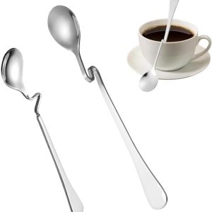 stalen honinglepels, 2 stuks jamlepels, hangend design, melk, koffie, roerlepel, hangende kopjeslepel, latte macchiato-lepel, voor thuis, kantoor, café, reizen