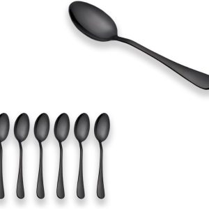 zwart titanium vergulde roestvrijstalen koffielepels, mokka-lepels, mini-lepels, dessertlepels, theelepels, pak van 6 (zwart glanzend)